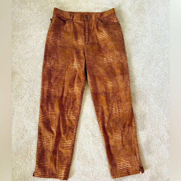Lauren Ralph Lauren Crocodile Print Brown Pants Size 10 - Picture 1 of 8